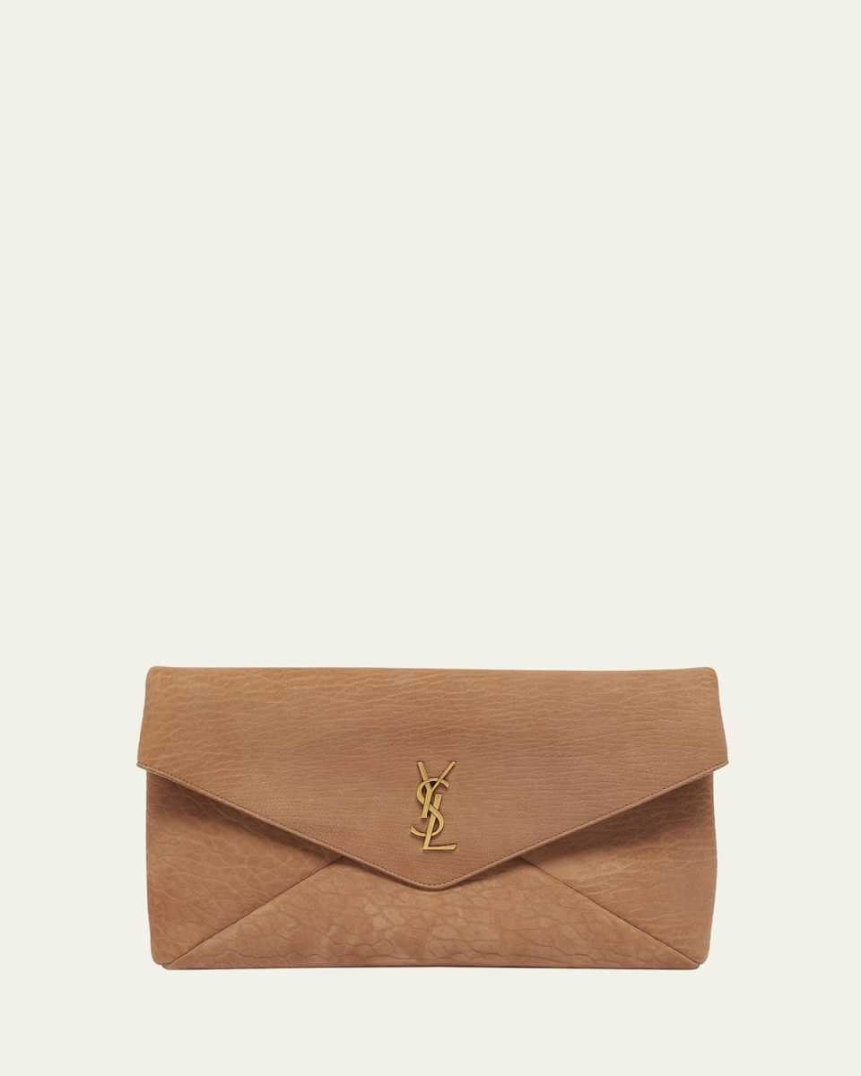 Large YSL Envelope Pouch Clutch Bag in Pebbled Leather
